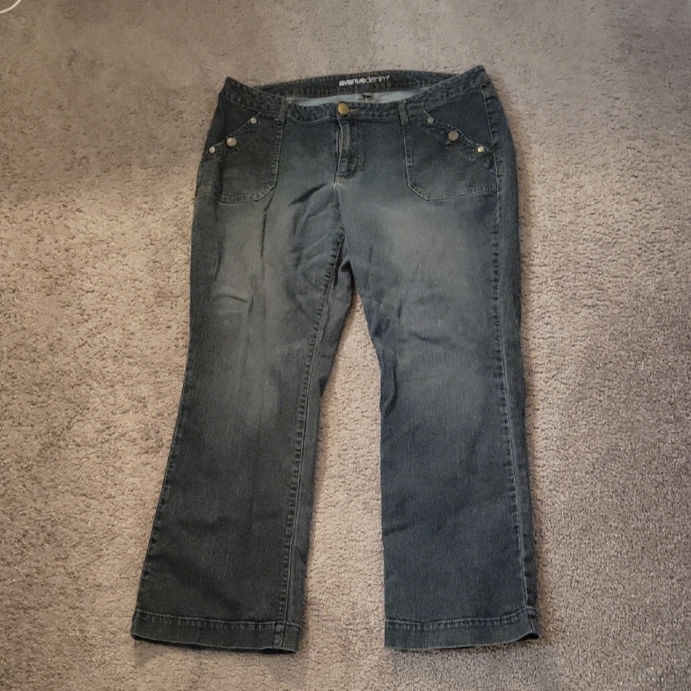 Blue Flare Wide Leg Jeans with Cropped Length